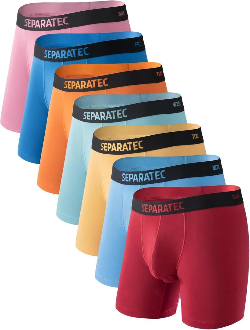 Separatec Dual Pouch Mens Underwear Breathable Cooling Rayon Made from Bamboo Underwear Men, Boxer Briefs and Trunks 7 Pack (Dual Pouch - Boxer Briefs - Bright Blue/Light Blue/Red/Orange/Yellow/Light Green/Marron) XL