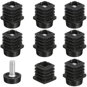 uxcell 8 Set Leveling Feet, M8x25x25mm Plastic Adjustable Furniture Leg Leveling Rectangle Tube Insert Screw-in Glide Levelers Fit Hole 25mm for Table Chair Furniture, Black