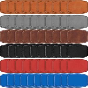 Dunzy 60 Pcs Blank Leatherette Hat Patches with Adhesive Rustic Rounded Rectangle Patch Faux Leather Patches for Hats Costumes Fabric Repair Sew Laser Supplies(Mixed Colors,2x3inch)