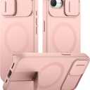 SURITCH for iPhone 17e/16e Case with Magnetic Camera Slide Cover and Adjustable Kickstand, Compatible with MagSafe, Shockproof Bumper Case Slim Protective Cover 6.1 Inch,Pink