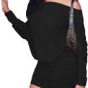 Womens Off Shoulder Batwing Long Lantern Sleeve Draped Bodycon Mini Dress Sexy Ruched Party Dresses for Date Night, Black, Large