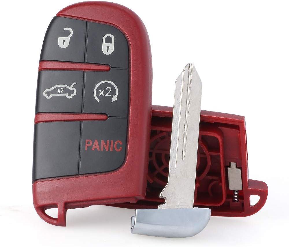 Keymall keyless Entry Replacement Red Remote Key Shell Case Blank 5B Fob for Dodge Challenger Charger Dart Durango, for Chrysler 300