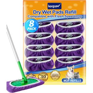 KEEPOW Reusable Mop Pads Compatible with Swiffer Sweeper Mop, Microfiber Dry Sweeping Cloths & Machine Washable Wet Pads Refill for All Sealed Floors - Stone, Hardwood, Laminate & Tile (8 Purple)