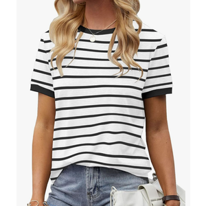 Womens T Shirt Short Sleeve Crew Neck Basic Color Block Tee Tops, M
