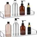 2 Pack Acrylic Bathroom Shelves, Clear Acrylic Shower Caddy Organizer, 15" Invisible Floating Shelves for Book/Figures/Photo/Makeup in Bathroom, Living Room, Bedroom, Kitchen (2 Pack With Square Seamless Stickers)