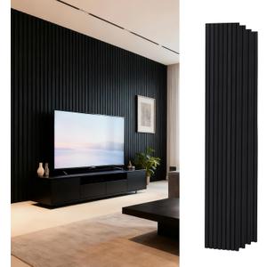 Wood Slat Wall Panels for Wall, 4-Piece Acoustic Decorative Wood Panels for Interior Accent Walls, Sound Absorbing Wall Panels, 94" 12.6" Each (Ebony)