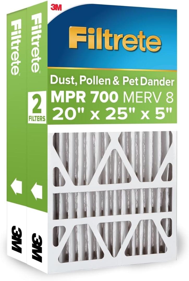 Filtrete 20x25x5 AC Furnace Air Filter, MPR 700, MERV 8, Fits Trion Air Bear & Carrier, Dust, Pollen & Pet Dander Reduction, 2-Pack (Actual size 19.56 x 24.13 x 4.75 in)