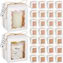 ReliThick 50 Set Candle Gift Box Transparent Gift Packaging for 4-10 oz Candles 50 Paper Thank You Tag for Wedding Birthday Baby Shower Party Favor, 3.35x3.35x3.94 in(White,Square)