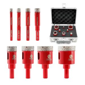 Diamond Core Drill Bits Set - FOCSTOL 8pcs (6/8/10/12/20/25/32/35mm) Diamond Hole Saw Kit with Round Shank for Porcelain Ceramic Tile Marble Granite