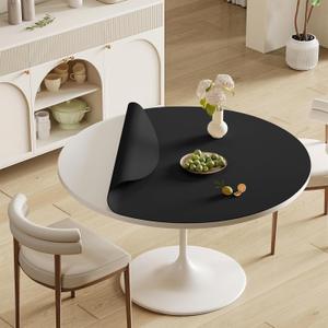 Modern Round Table Mat Protector Waterproof & Heat Resistant Table Cover for Dining Table & Coffee Table, Non-Slip Easy Clean Desk Mat, Cover Table Pad for Home Kitchen & Parties (Black 35.4" 35.4")