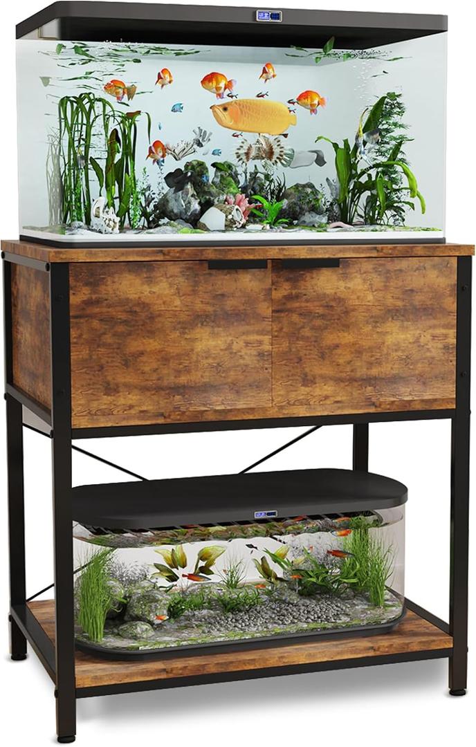 TFK 20-29-37 Gallon Fish Tank Stand, Aquarium Stand with Cabinet Storage for Aquarium Stand, Cabinet for Fish Tank Accessories Storage, Heavy Duty Tank Stand for Home Office Turtle Reptile Tank Stand (Brown)