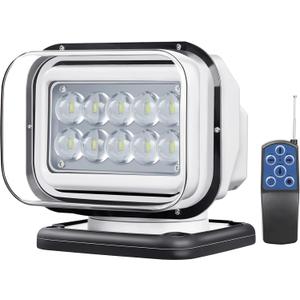 Remote Control LED Search Light, 50W 5000lm LED Spotlight for Truck Boat Marine Searching 360 Rotating, Auxiliary Searchlight Spot Light 12V 24V, 6 Powerful Magnets Built-in (White)