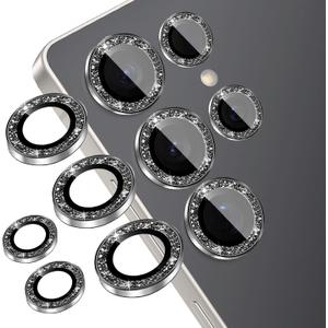 Compatible for Samsung Galaxy S23 Ultra Camera Lens Protector (5-Pack) - Sparkling Glitter Bling, Anti-Scratch Camera Cover with 9H Tempered Glass for Women, Case Friendly, (Black)