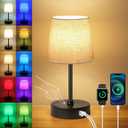 Ascher Small Bedside Table lamp, RGB Color Changing Lamps, 3 Color Temperatures, Dimmable Nightstand Lamp with USB C+A Ports, Touch Desk Lamp for Bedroom Living Room, H11.4in(Flaxen Shade). 1 pcs
