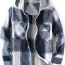 Boys Girls Casual Flannel Plaid Hoodies Fall Fashion Button Down Shirts Long Sleeve Cute Lightweight Jacket Coats (5-6 Years, Blue White)