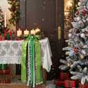 2 x Large Christmas Wreath Sash Decoration 27.5", 7 Multi-Ribbon Holiday Tree Topper with Santa Snowflake Pattern, Metal Clip Front Door Wall Decor Indoor Outdoor