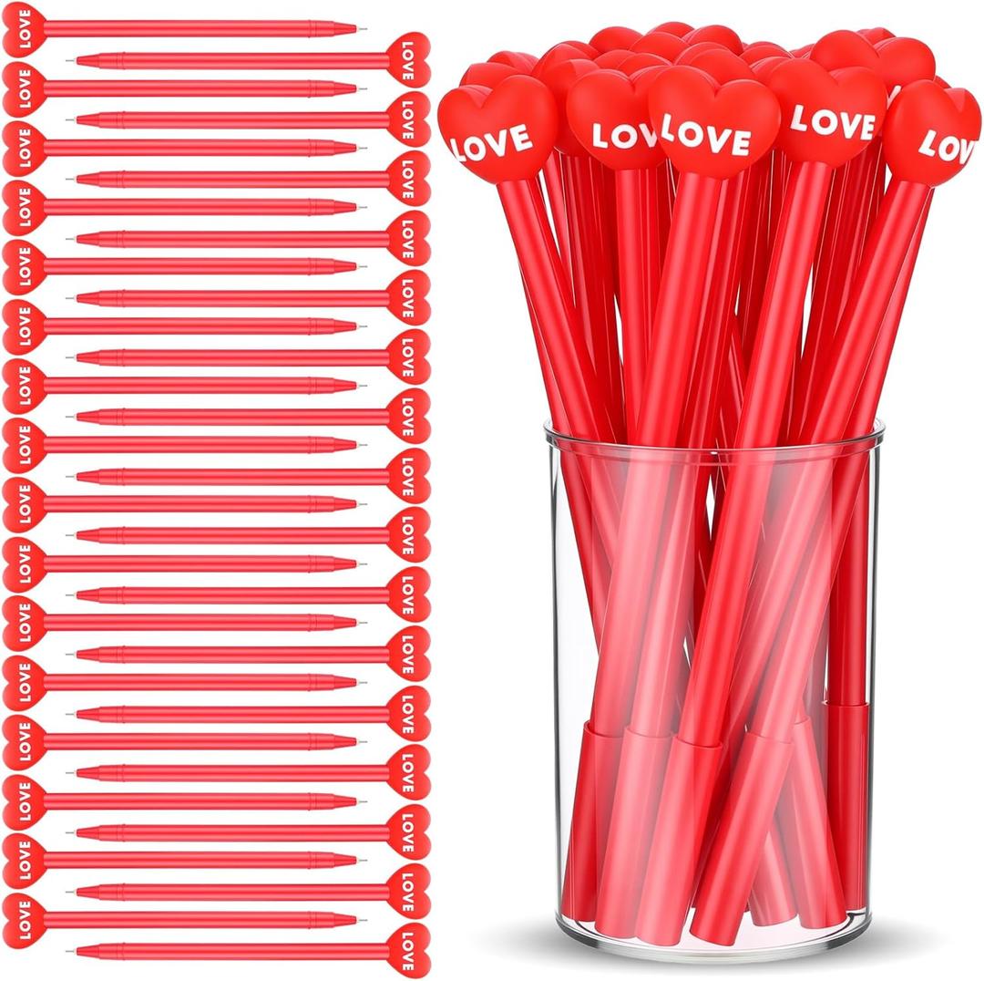 Yexiya 100 Pcs Mother's Day Pens Gifts Heart Shaped Novelty Pens Ballpoint 0.5 mm Black Ink Mother's Day Favors for Coworkers Employees Students Teachers Office School Wedding Gifts (Red)