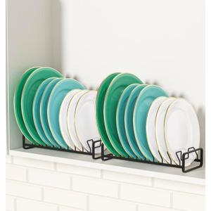 Plate Organizer for Cabinet (2-Pack),Kitchen Dish Rack Organizer for Cabinet Countertop Drawer Space Saver8 Slots Vertical Plate Holder Storage Rack, Housewarming Kitchen Gifts for Women (Black)