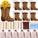 Seenelling 12 Pack Cowboy Cowgirl Boot Vase Painting Set Ready to Paint Your Own Ceramic Unpainted Painting Plaster DIY Craft Paint with Water Kits for Bachelor Bachelorette Party(Cowboy)