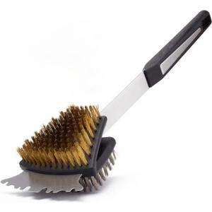 Double Sided Grill Cleaning Brush and Scraper, 16.5" BBQ Brush, Barbecue Cleaner with Stainless & Brass Bristles, Grilling Grate Cleaner, Safe Grill Accessories for Cast Iron/Stainless Steel Grate