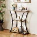 Rustic 3-Tier Console Table with Open Shelves Narrow Entryway Table with Curved Metal Frame Slim Sofa Table for Hallway Living Room or Foyer (Rustic Brown)