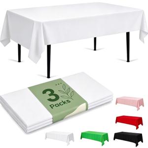 Docoper Plastic Table Cloth Disposable 3 Pack 54x108 Inch White Table Cover | Rectangular Table Cloth Leakproof Party Tablecloth Disposable Decorative for Weddings Picnic Shower Birthday Wedding BBQ, 54" X 108" Rectangle