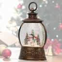 Musical Christmas Lantern9.5inches Music LED Lighted Snowmen Family Water Lantern with Swirling Sequins and Timer Function, Home Tabletop Holiday Decoration