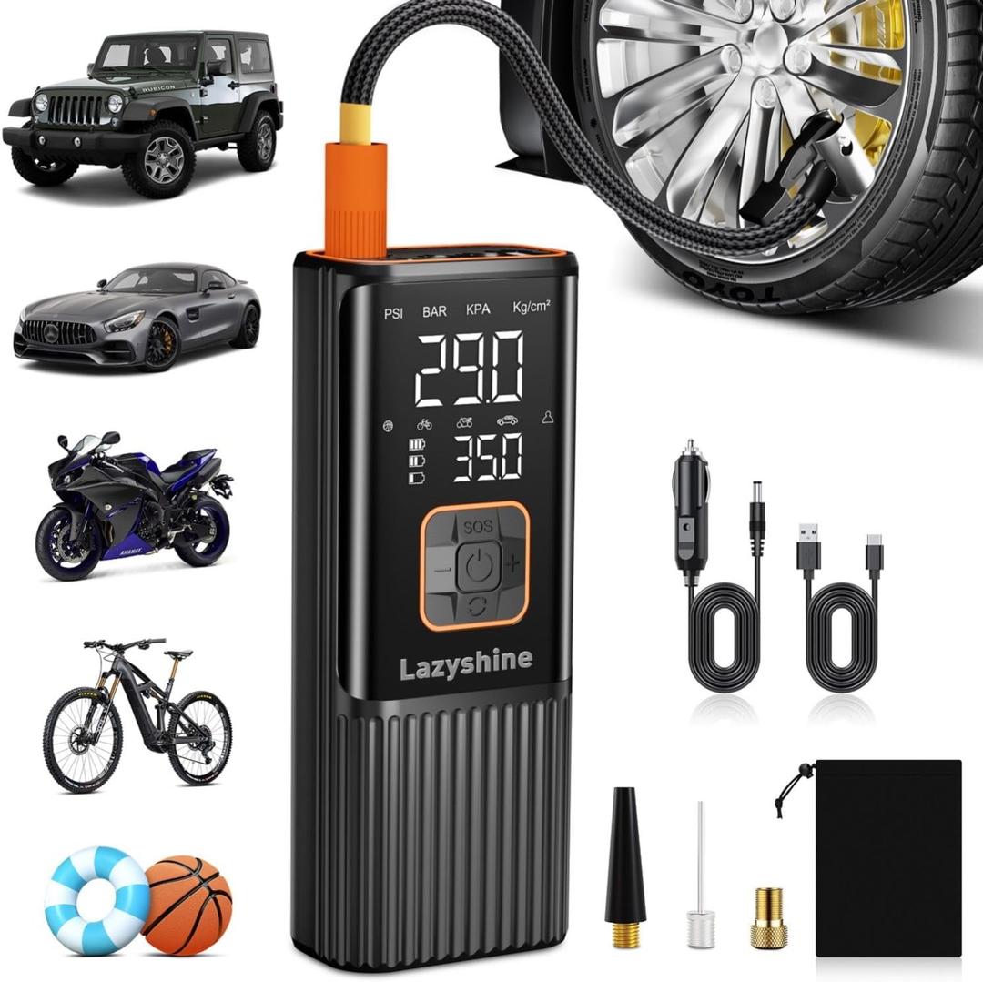 Tire Inflator Portable Air Compressor - Air Pump for Car Tires Dual Mode 9000mAh & 12V DC, 150PSI Electric Bike Tire Pump with Pressure Gauge for Bicycle Motorcycle Ball, Gifts for Car Owner (Black)