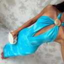 SISKIN Backless Beach Dress Deep V Neck Cut Out Seashell Decor Dresses Women Sexy Long Dress for Party Vacation (Blue, L)
