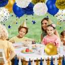 Blue and Gold Party Decorations - 50pcs Birthday Decor for Men Boy Kids with Happy Birthday Banner, Balloons, Hanging Swirls, Pom Poms, Lantern, Garland Party Supplies