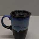 Bosmarlin Ceramic Travel Coffeel Mug with Handle and Lid, 18 oz, Portable Coffee Cup for Car Cup Holder, Microwave and Dishwasher Safe, Reactive Glaze (Blue)