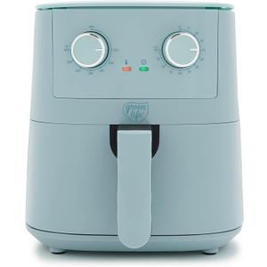 GreenLife 4.5QT Mechanical Air Fryer, PFAS-Free Ceramic Nonstick Crisper Drawer, Adjustable Temperature Timer Dial, LED Indicator, Holiday Gifting, Dishwasher Safe, Kitchen Essential, Blue Haze