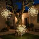 WILLBOND 3 Pcs Fairy Starburst Lighted Ball Set, Golden Tree Topper Hanging Ground Dual-use Firework Star Lights with 80 LEDs Waterproof Light Ball with Plug Hook for Holiday Yard Decor