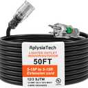 50 Foot Black Outdoor Lighted Extension Cord 12/3 SJTW Heavy Duty Outdoor Waterproof Extension Cord with 3 Prong Grounded Plug for EV/RV,Lawn, Garden and Home - UL Listed 5-15P to 5-15R
