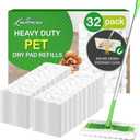 LAUNDRYLUX Heavy Duty Dry Sweeping Cloths Refills Compatible with Swiffer Sweeper, Multi Surface Pet Dry Pads Refill, Floor Cleaner for Dust, Hair, Dirt, Disposable Duster Mop Pad - 32 Count