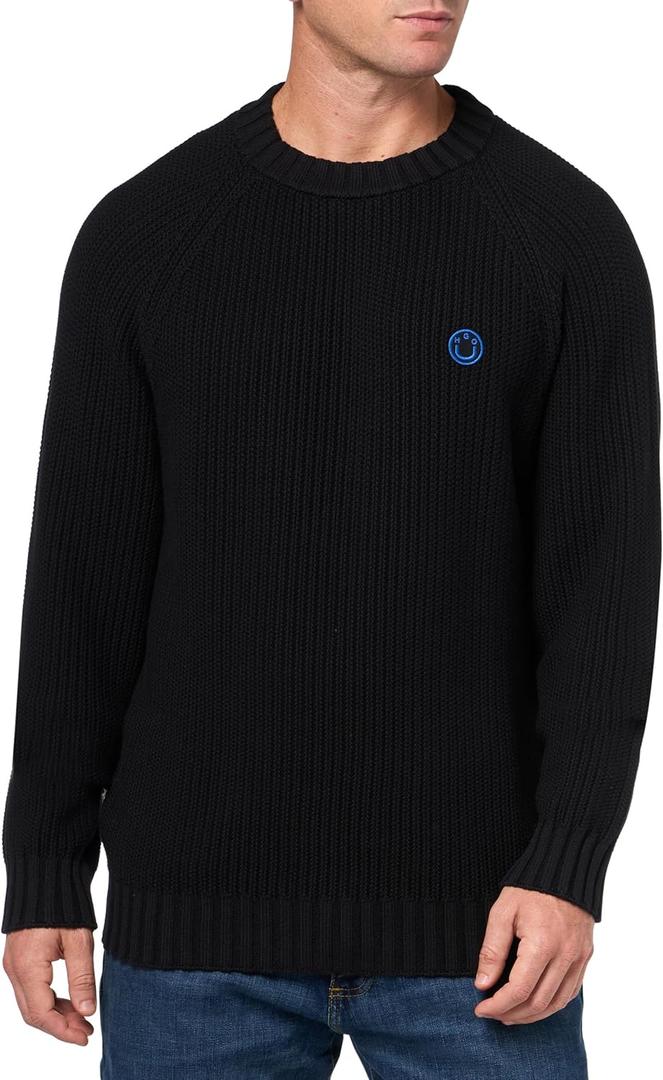HUGO Men's Ribbed Regular Fit Knit Sweater (Large, Black Jade)