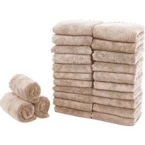 Sunny zzzZZ 24 Pack Kitchen Dishcloths - Does Not Shed Fluff - Reusable Dish Towels, Dish Cloths, Super Absorbent Coral Fleece Cleaning Cloths, Nonstick Oil Washable Fast Drying, 10 x 20 Inch (Brown)