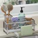 HapiRm Sponge Holder for Kitchen Sink - Self-draining Sink Caddy with Brush Holder and Dishcloth Holder, Stainless Steel Kitchen Organizer for Countertop - Brushed Nickel