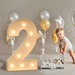 imprsv Marquee Numbers, 3FT Light Up Number for 2nd Birthday Party Decorations, Mosaic Numbers for Balloons, Large Cardboard Signs, Two Balloon Frame, Number Blocks Birthday Party Decor