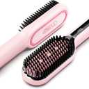 TYMO Hair Straightener Brush - Upgraded Ionic Plus Straightening Brush with Dense Bristles, 16 Temps, Dual Voltage | Ceramic Hot Comb for Women | Flat Iron for Thick Curly Hair, Pink