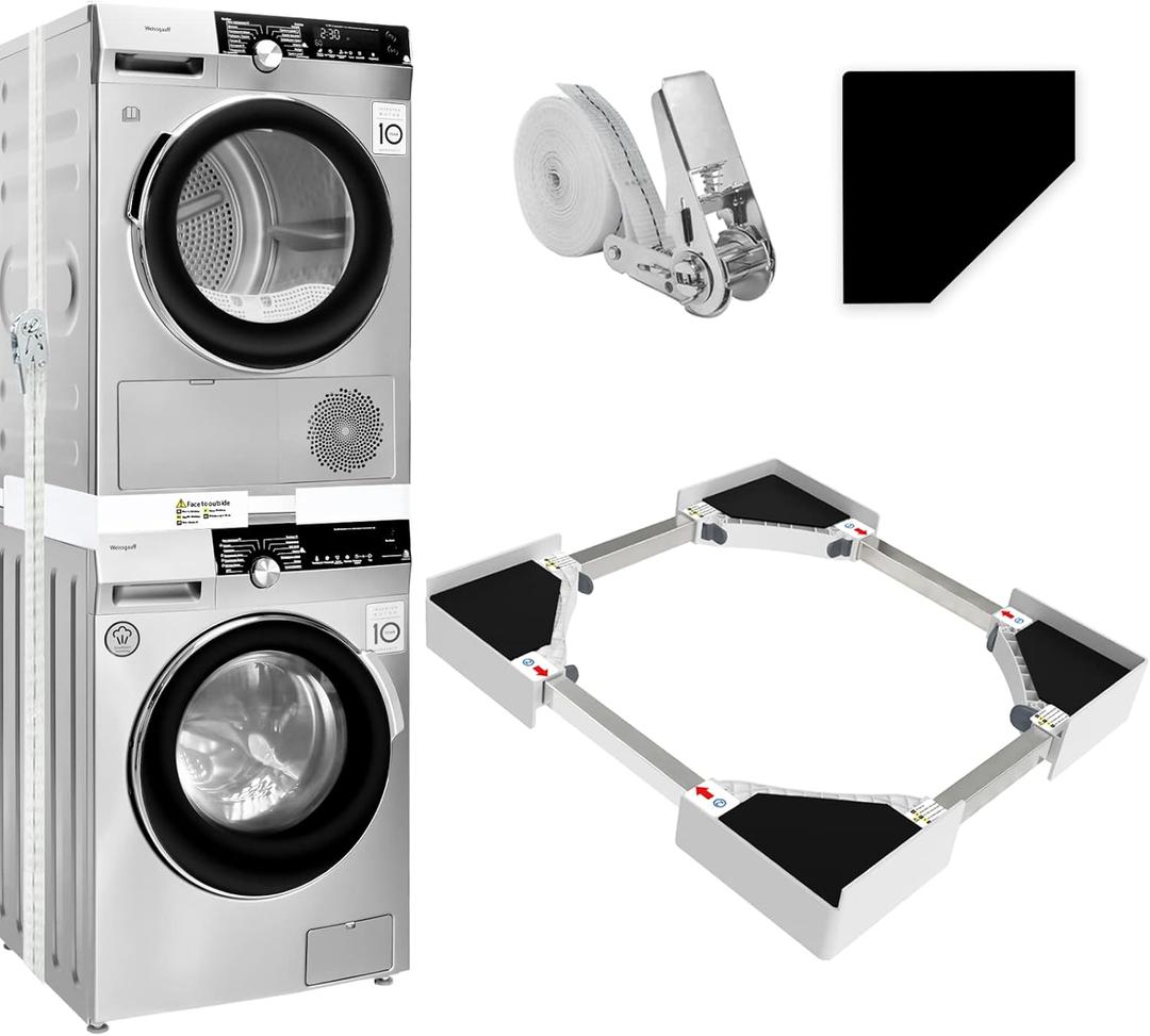 29 inch Washer Dryer Stacking Kit, Universal Stacking Kit for Washer and Dryer, Adjustable 29"/28"/27"/26"/25"/24" Washer and Dryer Stacking Kit with Ratchet Strap