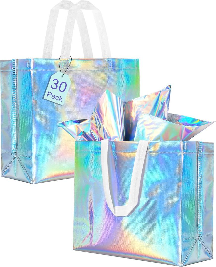 Lzerking Reusable Gift Bags 30 Packs 13x5x11in Non-Woven Party Favor Bags with Handle for Birthdays Parties Holidays Weddings