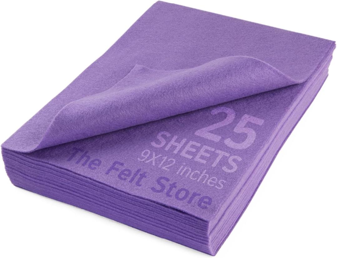 The Felt Store Craft Felt Assorted Sheets - 9" x 12" - 25-Piece Pack - Soft & Durable Craft Fabric for DIY Arts & Crafts, Decorations - Lavender