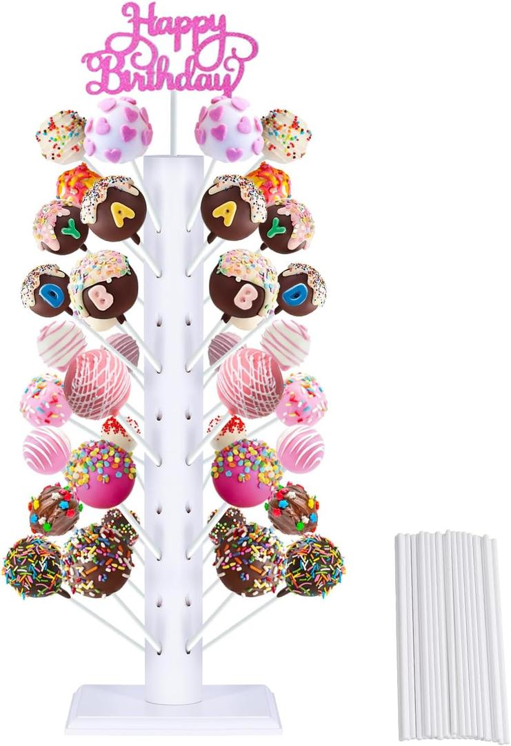 1Pcs Wooden Cake Pops Stand 60 Hole Lollipop Tree Holder Candy Table Display Decor with Lollipop Sticks for Baby Shower Wedding Birthday Party