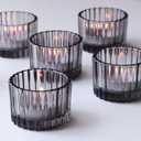 VOHO Classic Grey Tealight Candle Holder for Modern Home Decor, Set of 12 Tea Light Candle Holder Glass Ribbed Gifts for Thanksgiving Holiday, Small Votive Candle Holders for Birthday Themed Party (Gray)