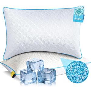 Cooling Bed Pillows for Sleeping Queen Size Set of 2, Double-Sided Memory Foam Cool Pillow with Zipper for Hot Sleepers, Cold Pillows for Side, Back or Stomach Sleepers (Shell)