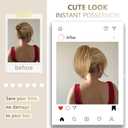 Clip on Ponytails for Women - 10 Inch Short Ponytail Extension, Straight Pony Tails Hair Extensions, Synthetic Hair Extensions Ponytail, Clip in Ponytail (Dark Blonde with Beige Blonde Highlights)