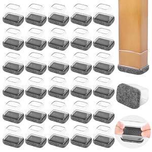 Small Rectangle Silicone Chair Leg Caps with Felt Pads, 32PCS Rectangular Chair Leg Floor Protectors for Hardwood Floors, Clear Chair Leg Covers to Protect Floors, Fit Length 0.9"-1.3" Width 0.6"-0.9"