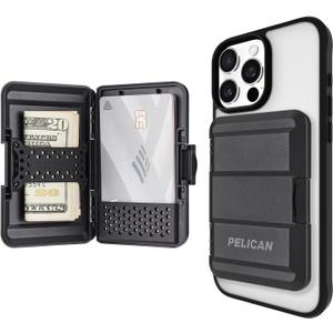 Pelican MagSafe Wallet for iPhone - Heavy Duty MIL-STD Snap-On Phone Magnetic Wallet and Phone Card Holder - Detachable and Slim Hard Case for iPhone 16 Pro Max /15 Pro Max/14/13/12 Series - Black
