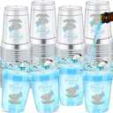 Meanplan 50 Pcs 12oz Elephant Pattern Baby Shower Party Plastic Cups A Little Peanut Is on the Way Disposable Clear Cups for Baby Shower Gender Reveal Supplies Decorations(Blue Grey)